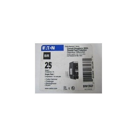 Eaton Circuit Breaker, CB Series, 25A, 1 Pole, 120V AC BRN125GF